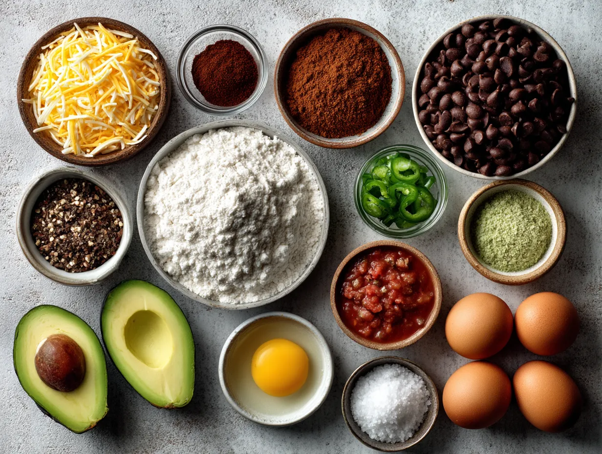 Ingredients for making baked tacos laid out on a kitchen counter