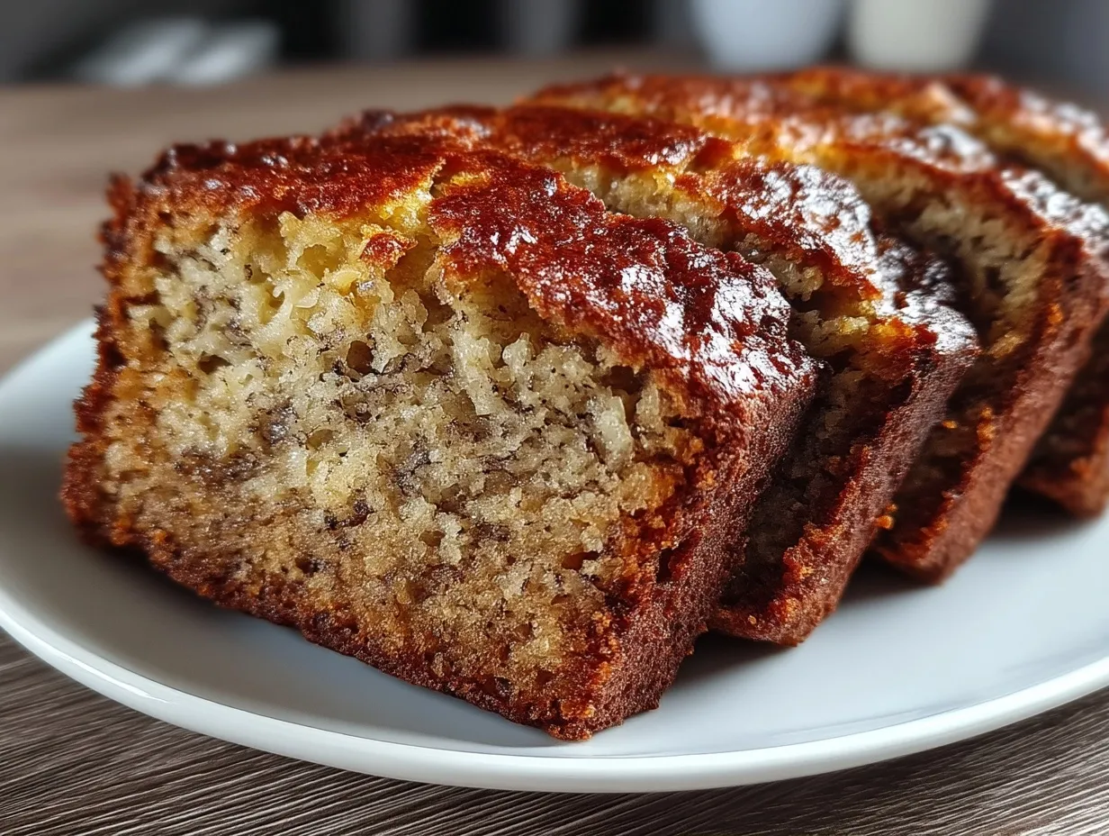 Slices of freshly baked banana bread served on a plate