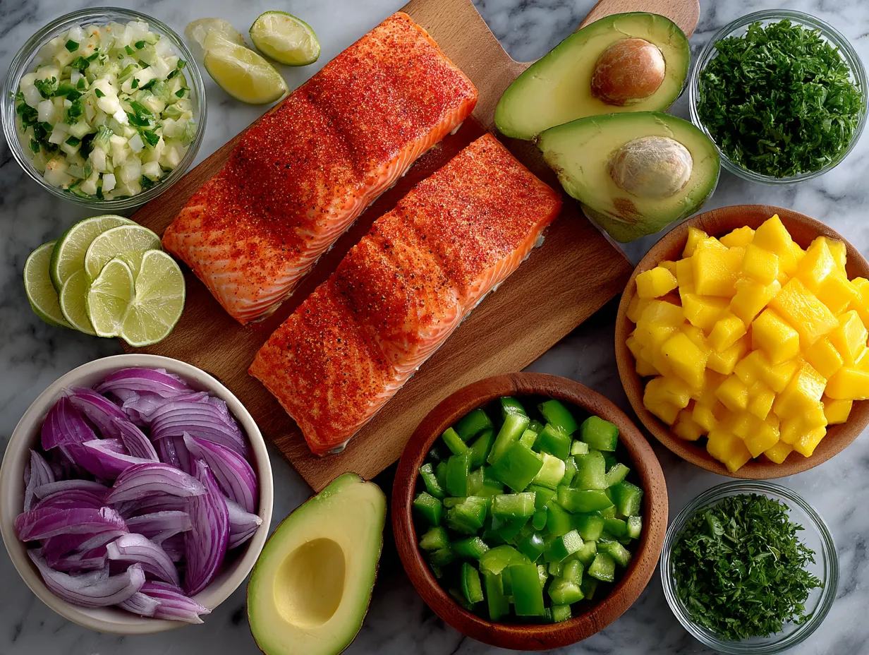 Ingredients for Cajun Salmon Mango Salsa