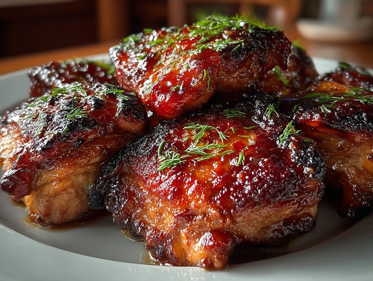 Serving Caramelized BBQ Chicken Thighs in the Oven