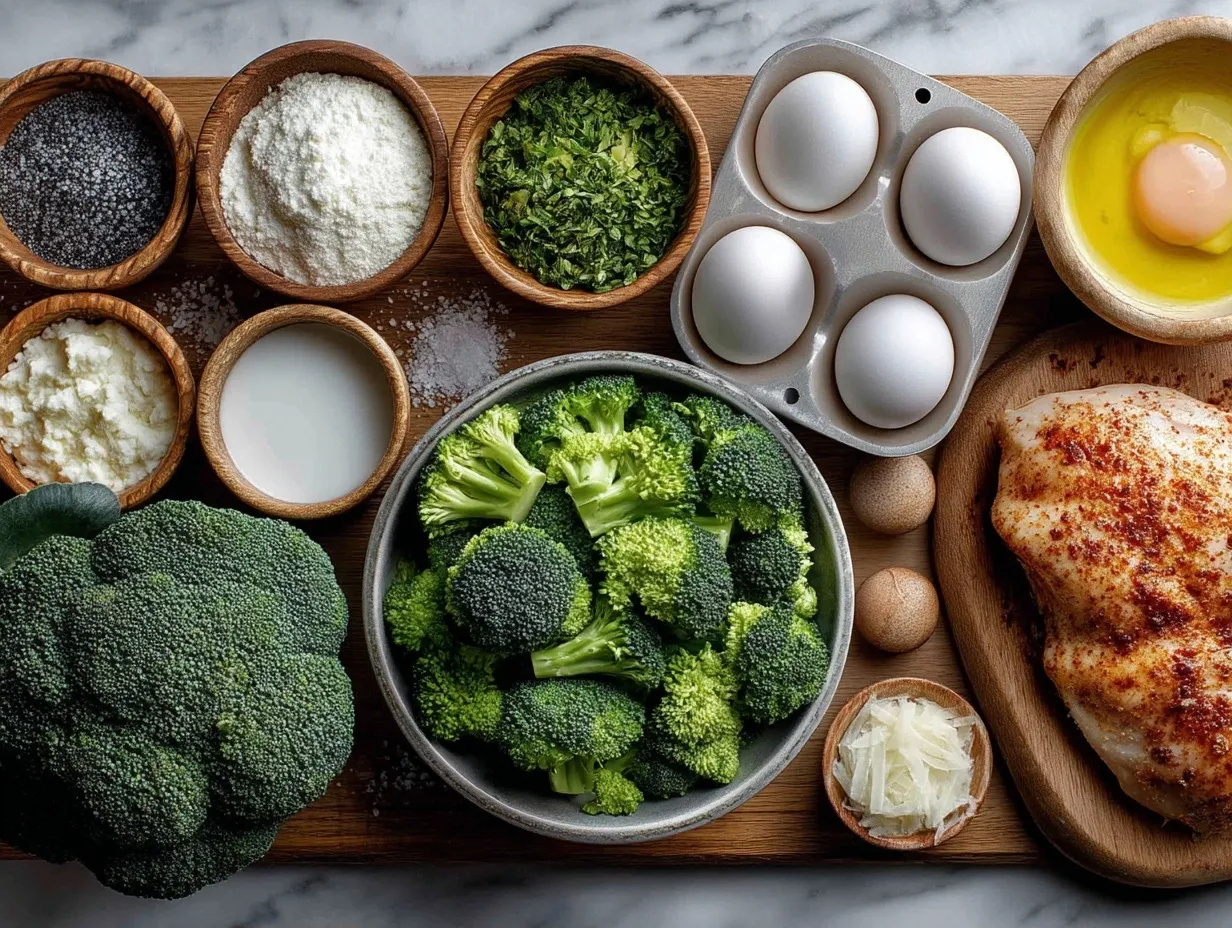 Ingredients for Chicken and Broccoli Bake including chicken, broccoli, cheese, and more
