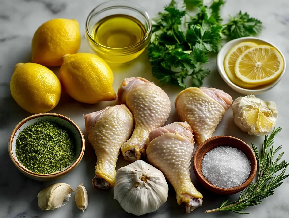 Ingredients displayed for making perfect chicken drumsticks