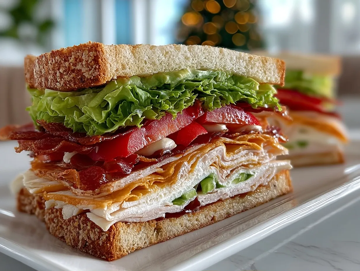 A delicious serving of a freshly made classic club sandwich served on a plate, ready to eat