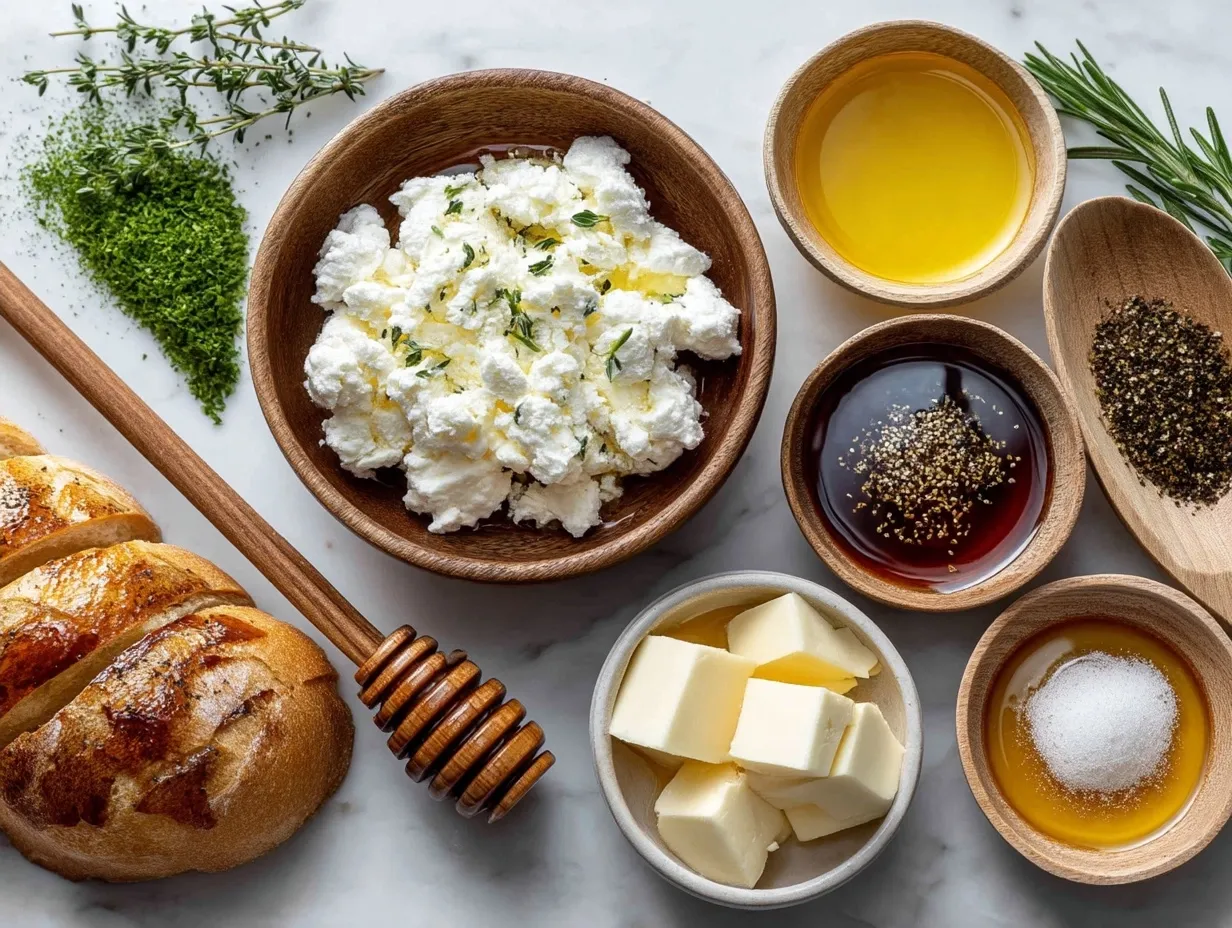 Ingredients for Cream Cheese Hot Honey Crostini