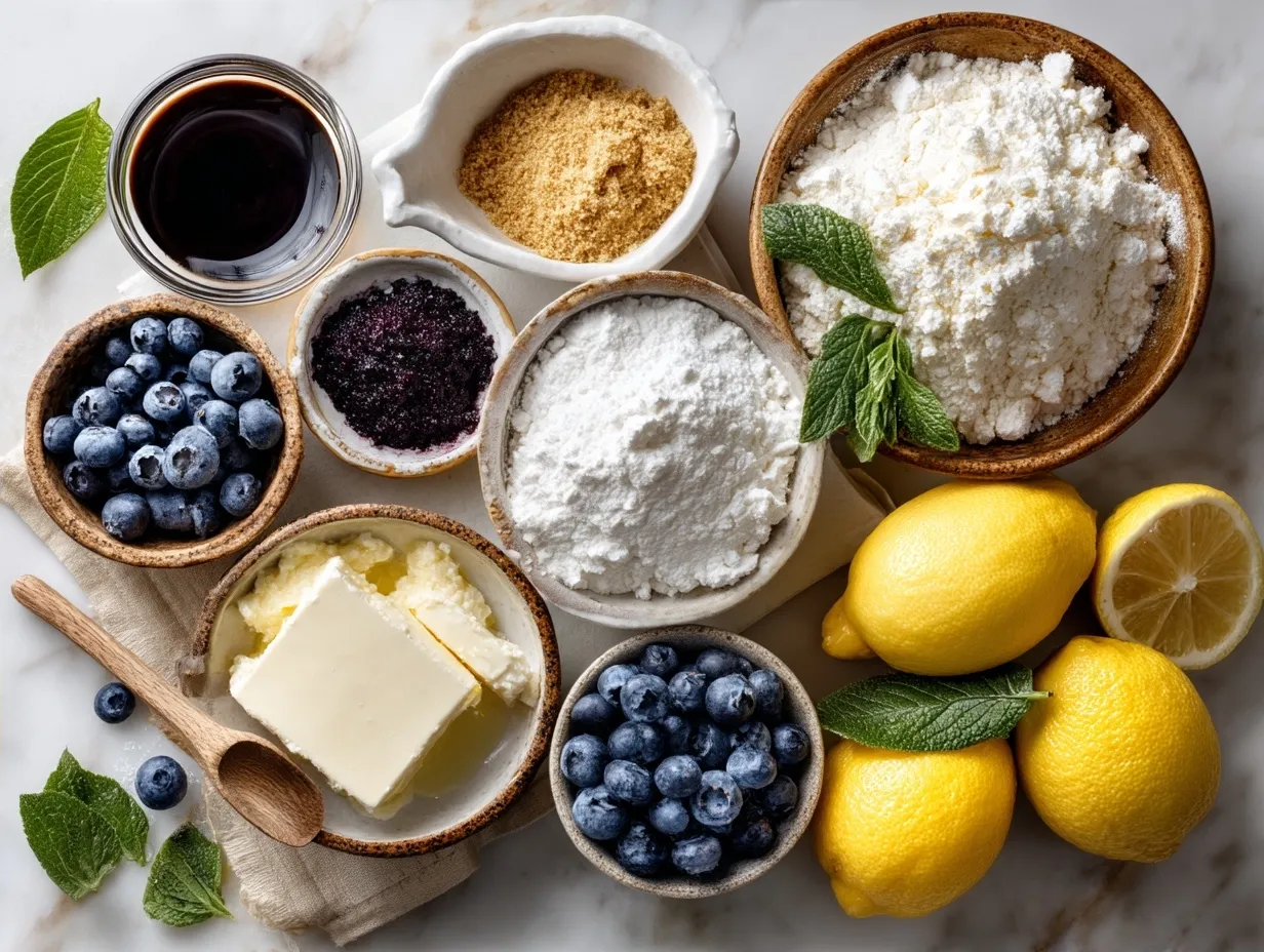 Ingredients laid out for Lemon Blueberry Cheesecake Dump Cake
