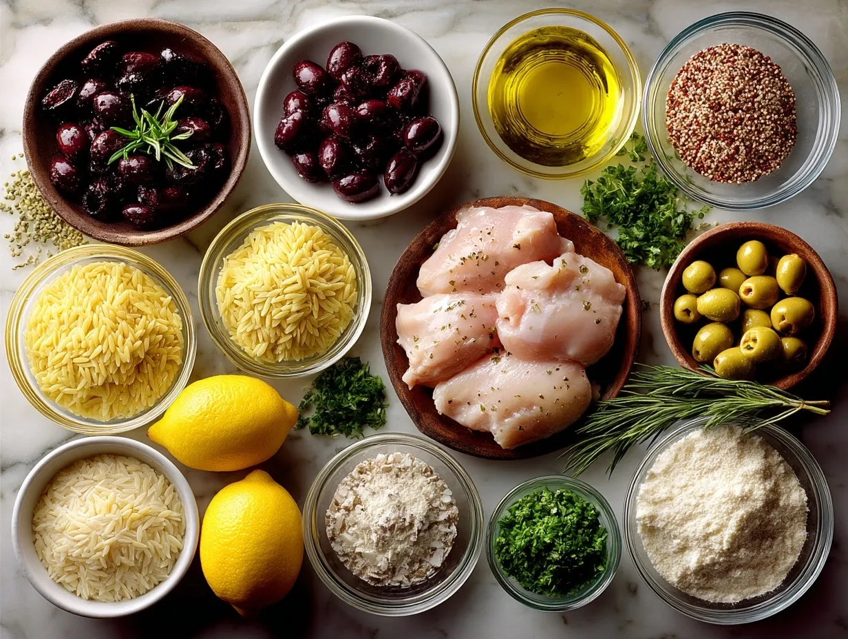 Ingredients laid out for Lemon Chicken and Orzo recipe
