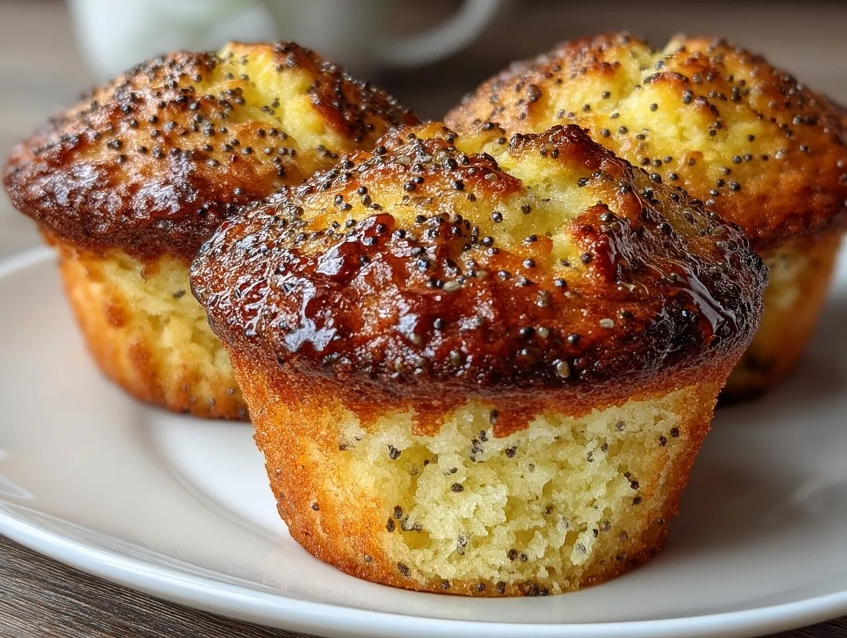 Lemon poppy seed muffins served with butter and tea