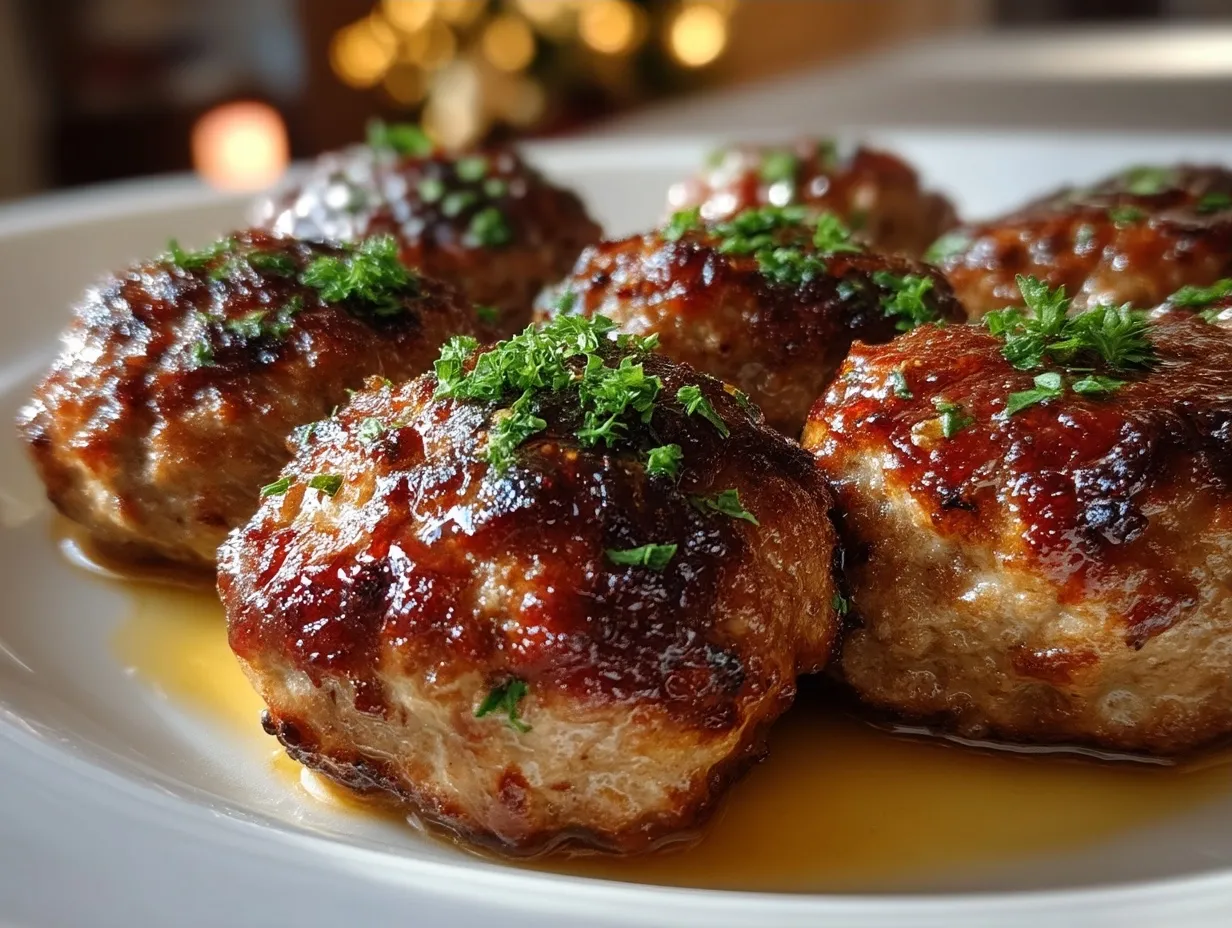 Serving plate with meatballs over spaghetti and garnish