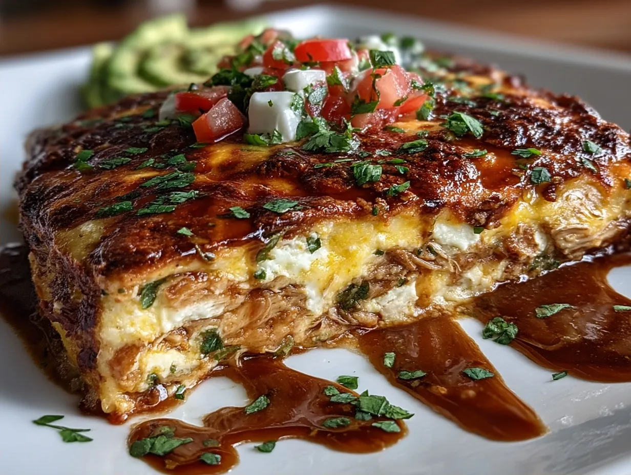 Served Rotisserie Chicken Enchilada Skillet with garnishes