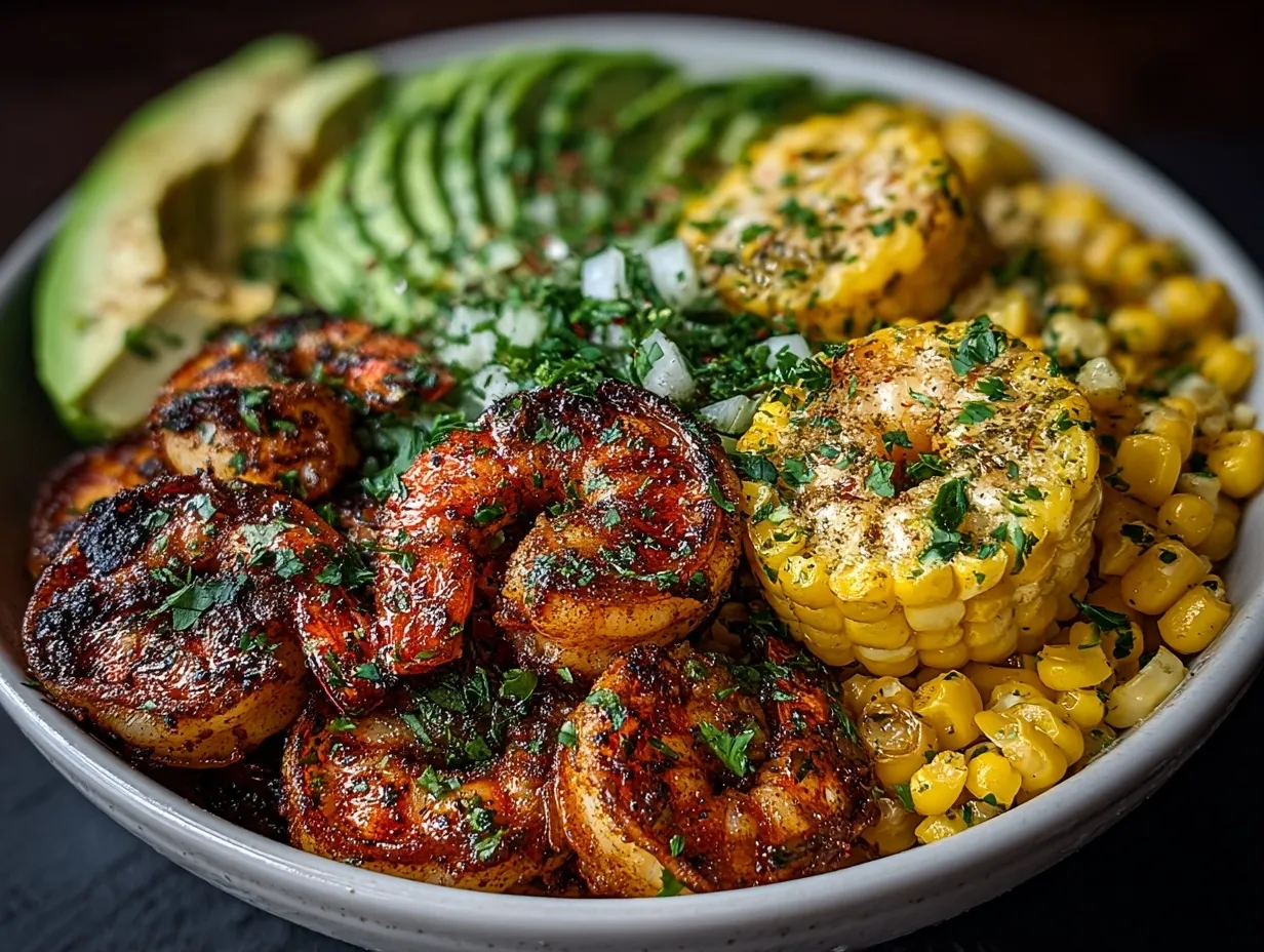 Shrimp Bowl with Avocado and Corn