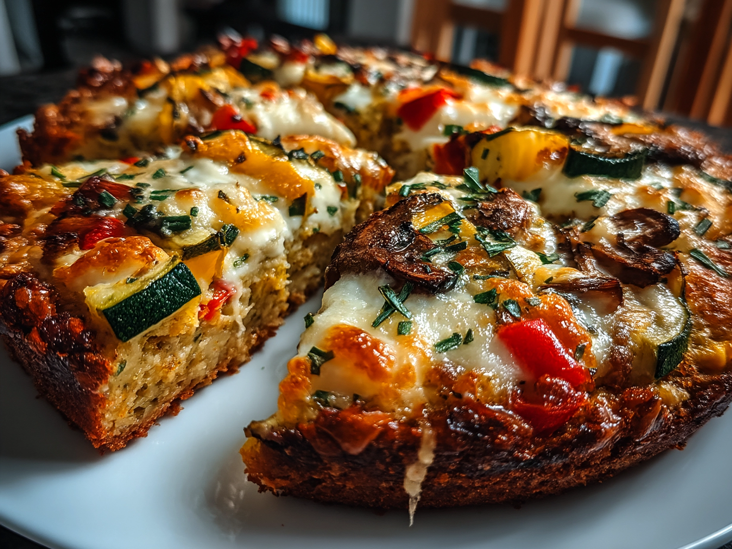 Freshly baked Summer Veggie Pizza served with a green salad