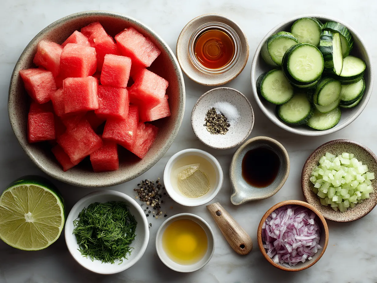 Ingredients for Watermelon Cucumber Salad