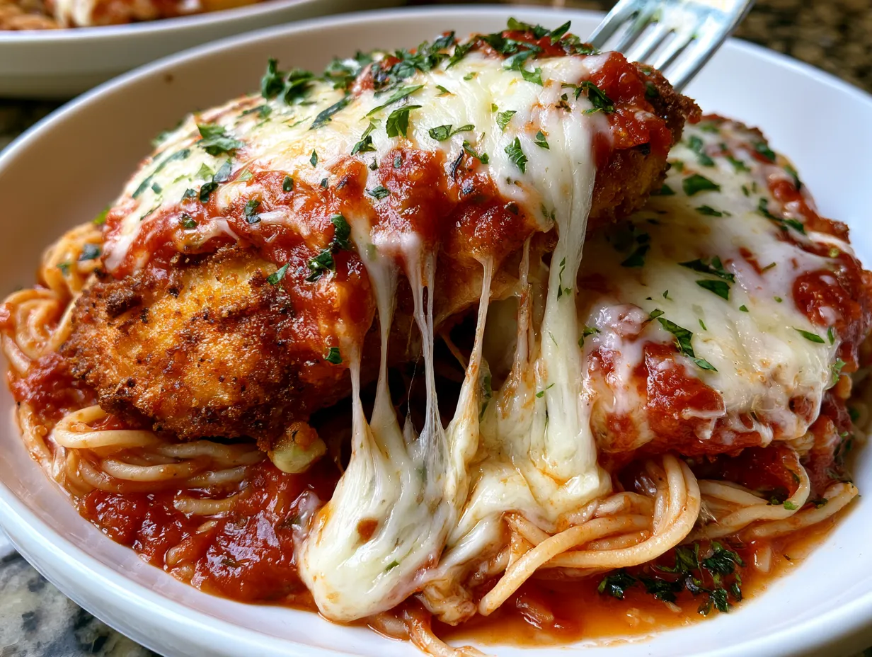 Served Air Fryer Chicken Parmesan with Pasta