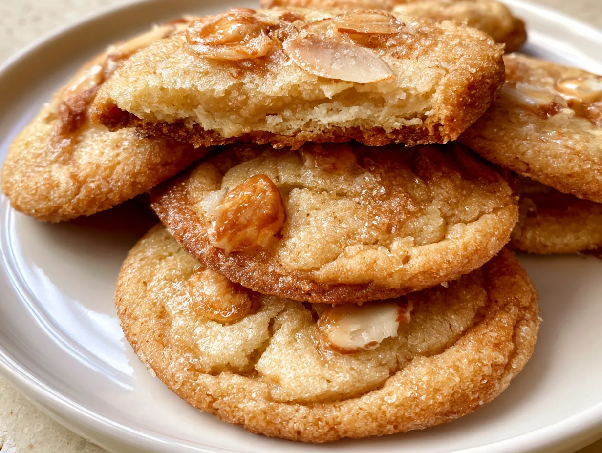 A plate of freshly baked almond sugar cookies ready to serve
