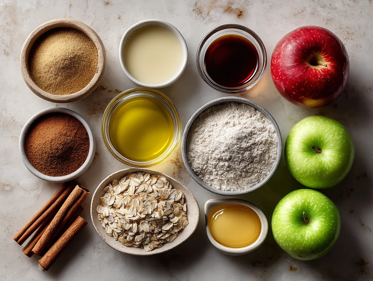 Ingredients for Apple Cinnamon Overnight Oats laid out on a table