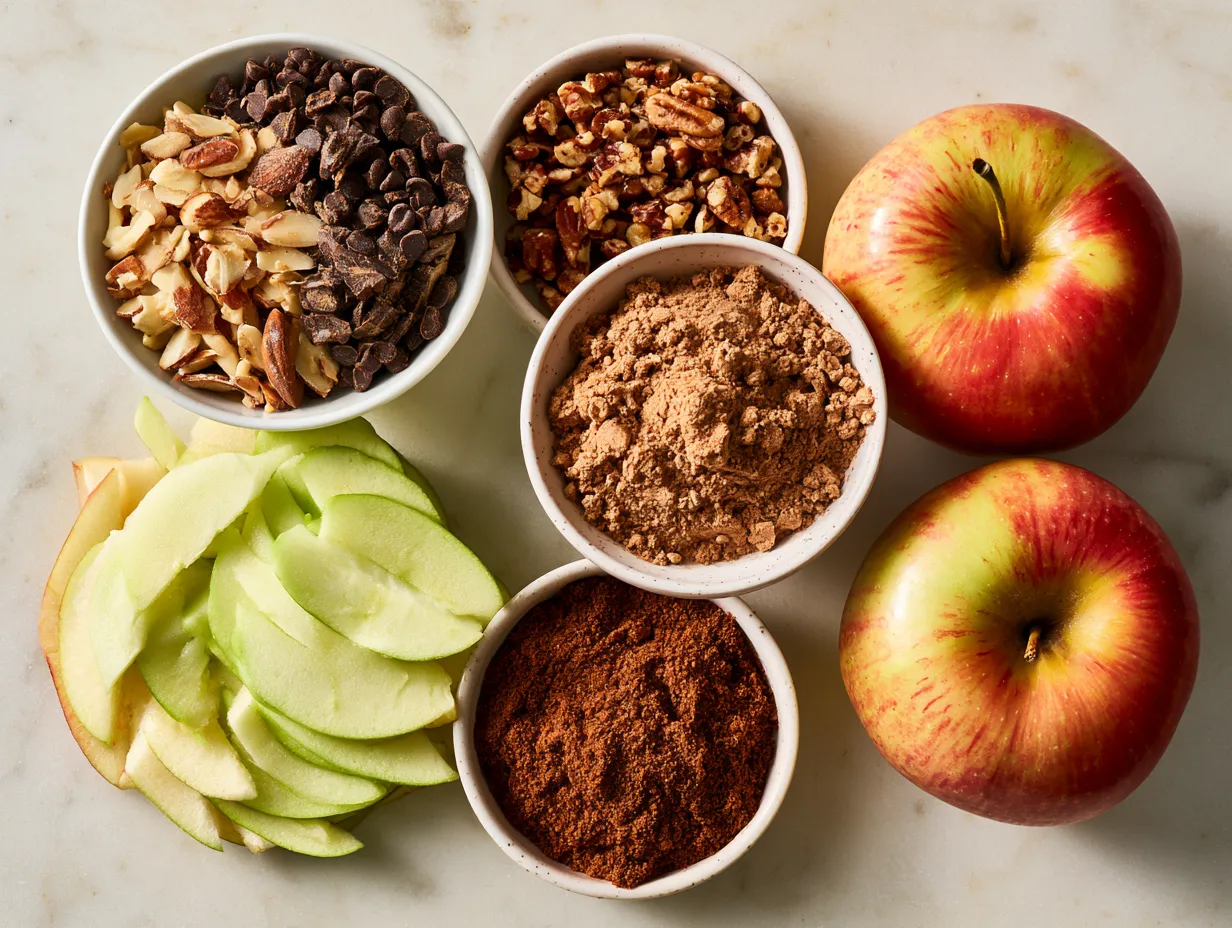 Ingredients for Apple Nachos laid out on a table