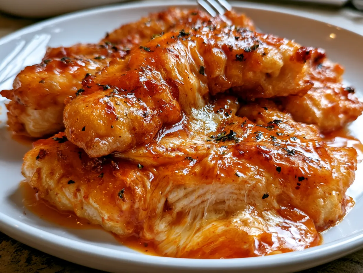 Served Buffalo Hot Sauce Baked Chicken Breast with sides