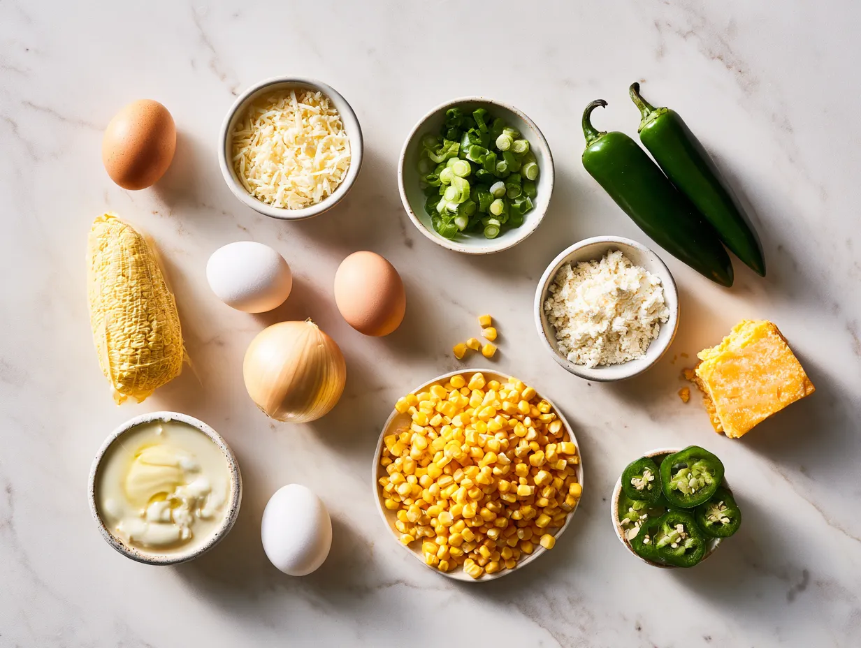 Ingredients for Cheesy Jalapeno Corn Casserole