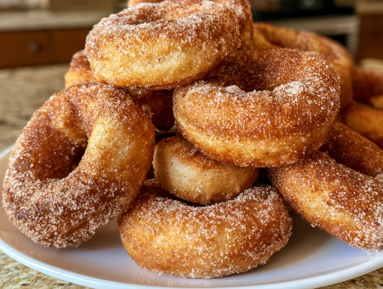 Serving cinnamon-sugar coated apple cider donuts warm