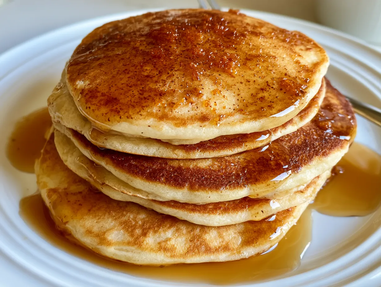 Classic Buttermilk Pancakes served with maple syrup and berries