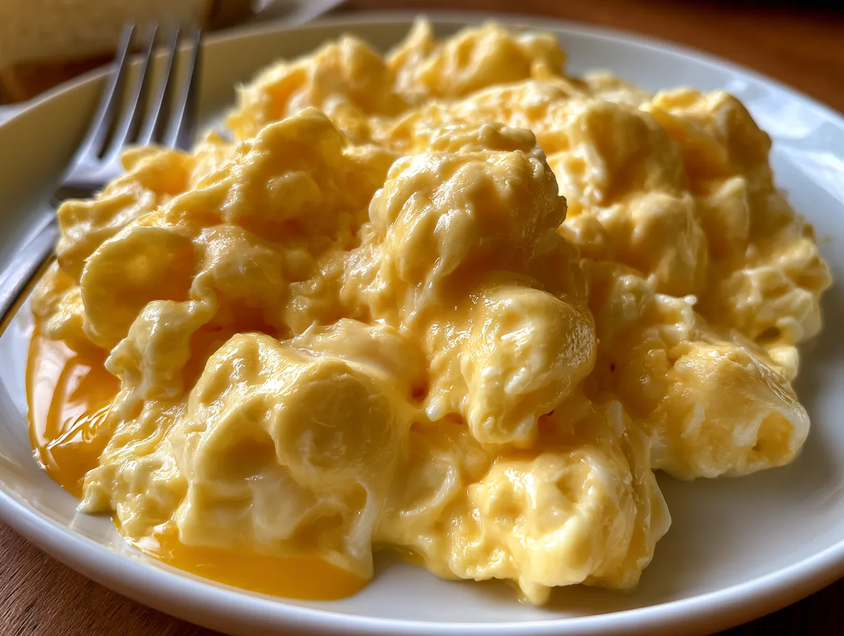 Serving Cream Cheese Fluffy Scrambled Eggs