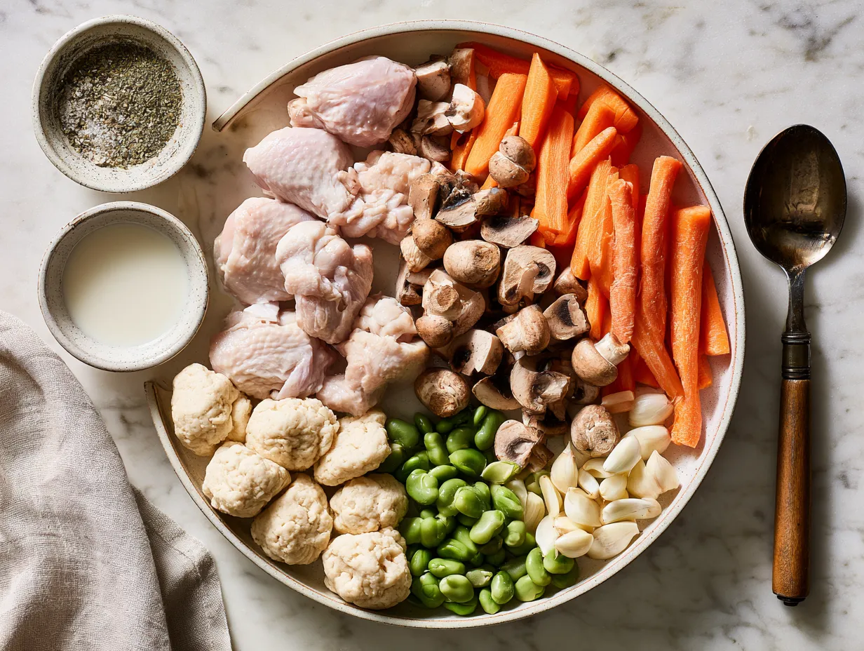 Ingredients for Creamy Heavy Cream Base Chicken and Dumplings