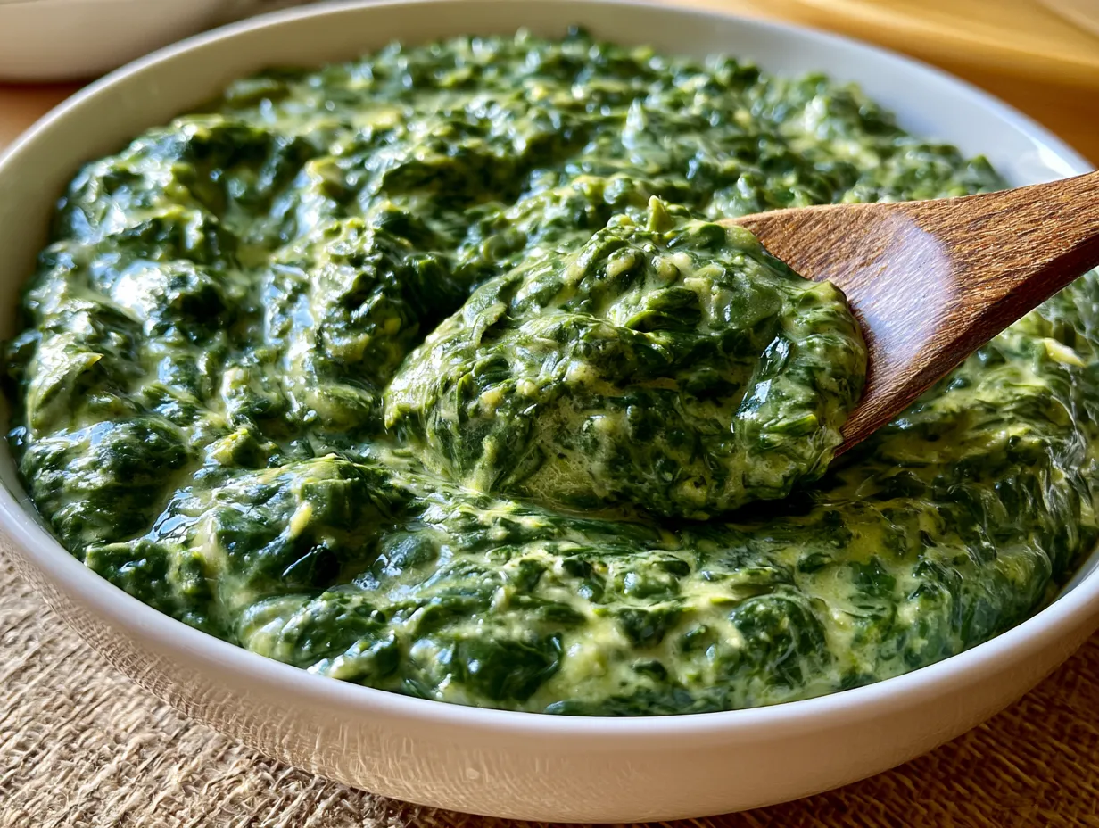 Serving Crockpot Creamed Spinach side dish