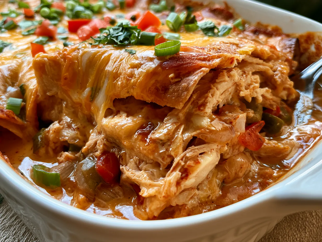 Serving Enchilada Chicken Casserole hot from the oven