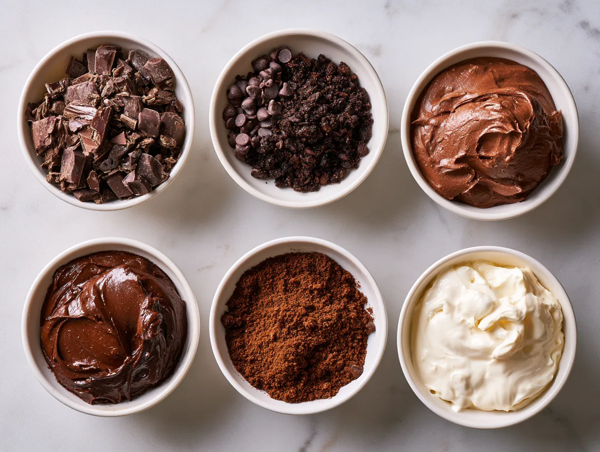 Ingredients for Halloween Dirt Cups including chocolate pudding, crushed sandwich cookies, and gummy worms
