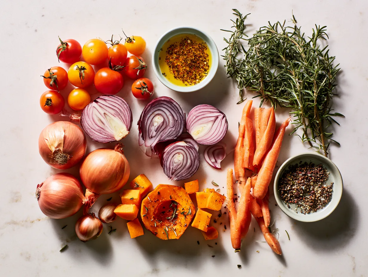 Ingredients for Halloween savory mains beautifully arranged