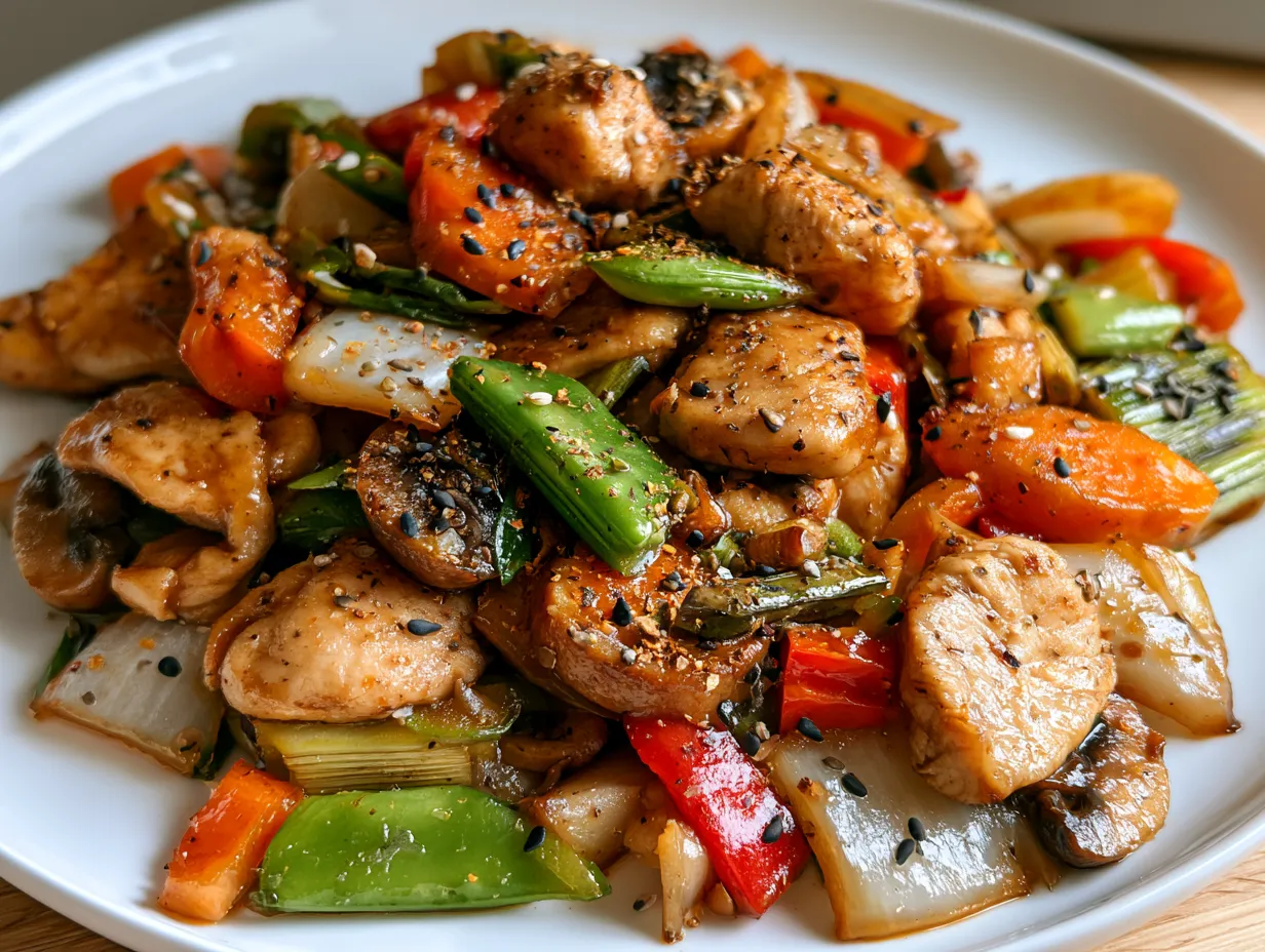 Served Keto Low-Carb Veggie Only Chicken Stir Fry on a plate