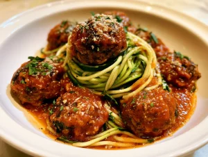 Keto Zucchini Noodles Spaghetti and Meatballs