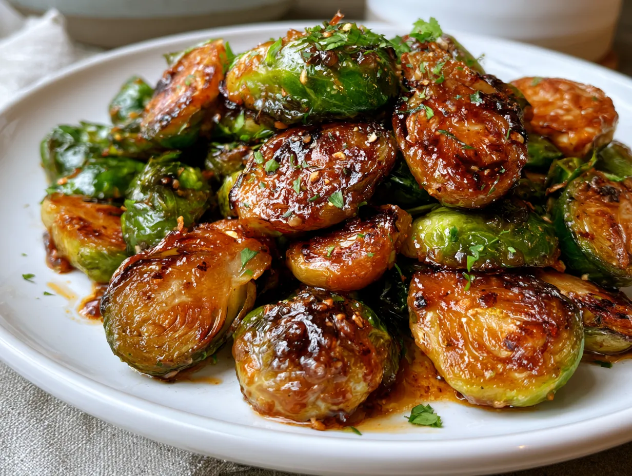 Serving maple roasted Brussels sprouts as a side dish with roasted meats