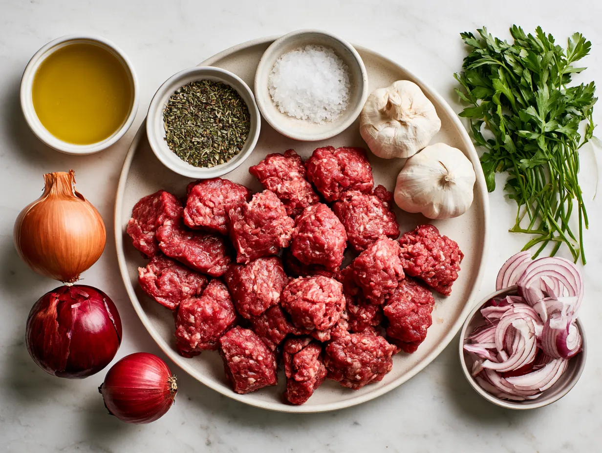 Ingredients laid out for meatloaf recipe