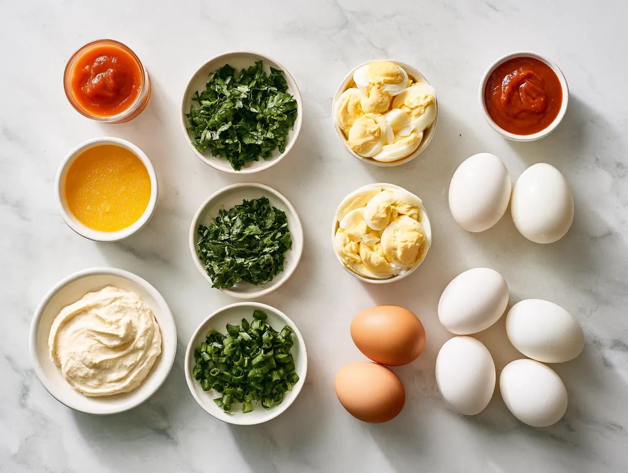 Ingredients for Spicy Sriracha Deviled Eggs